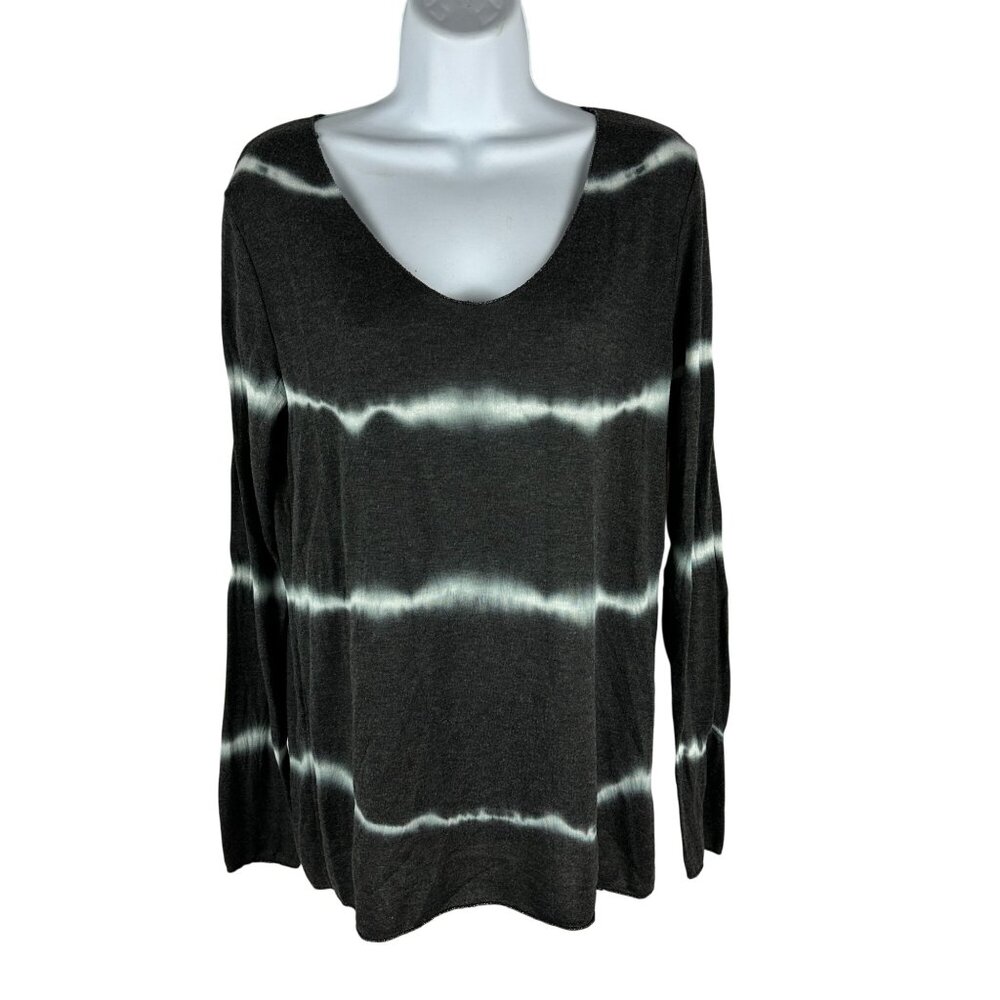 Striped Black & White Long Sleeve Tie-Dye Sweater By Ventia Size S